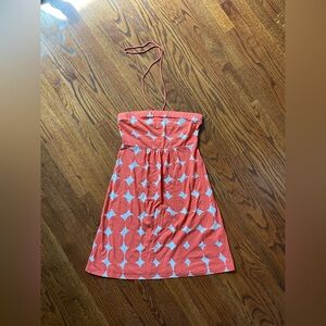 Boden Orange/White Print Halter Neck Dress - Size 6